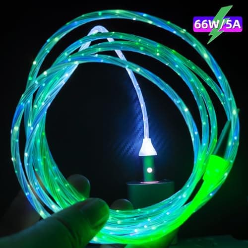 ULIKTO 6.6ft/2m USB Type C Cable Switch On/Off Led Light Up Charger Cable 66W 5A QC3.0 Visible RGB Color Changing Fast Charging Data Sync Cord for Samsung Galaxy S21/S20/S10/S9/Note 20/10/9/8 - Thumbnail 4
