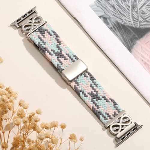 Braided Stretchy Band Compatible with 40mm Apple Watch Bands for Women 38mm 41mm 42mm, Soft Nylon Magnetic Sport Replacement Infinity Loops Strap for iWatch Series 11 10 9 8 7 6 5 4 3 2 1 SE Ultra - Thumbnail 6