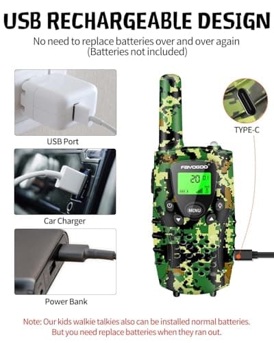 FAYOGOO 2 Pack Walkie Talkies for Kids Long Range 4 Miles,Kids Walkie Talkies with Flashlight, Christmas Birthday Toys Gifts Ideas Present for 3-12 Year Old Boys Girls (Green) - Thumbnail 3