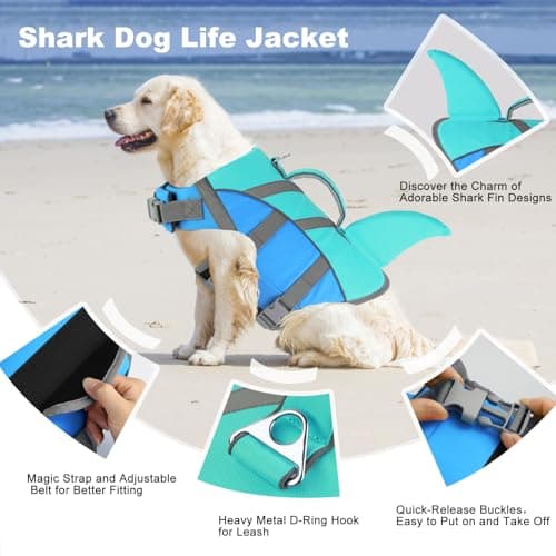 Doglay Dog Life Jacket, Shark Life Vest for Swimming, High Visibility & High Flotation Dog Swimming Vest with Rescue Handle, Adjustable Puppy Lifesaver for Small Medium Large Dogs - Thumbnail 5