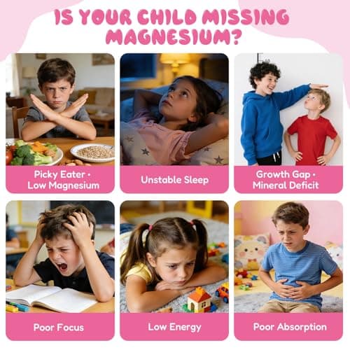 Liquid Magnesium Complex for Kids: Magnesium Glycinate Drops with Citrate Taurate Vitamin D3 B6 Ca Zinc Algal Oil Supports Calm Sleep Focus Immune Bone Health for Children, Non-GMO Strawberry Flavor - Thumbnail 3