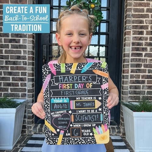 My First Day of School Sign with Markers -11x14 Back to School Signs First and Last Day, Kindergarten Chalkboard Signs, Pre K Sign Board, Preschool Board, Reusable Photo Prop for Kids - Thumbnail 3