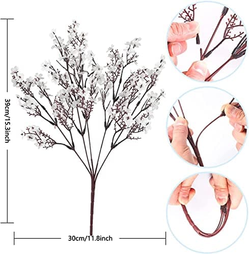 niuniufine 4Bundles Babys Breath Artificial Flowers Fake Silk Real Touch Floral Arrangement for Wedding Bouquet Home Office Farmhouse Wedding Centerpiece Decor White/Red - Thumbnail 4