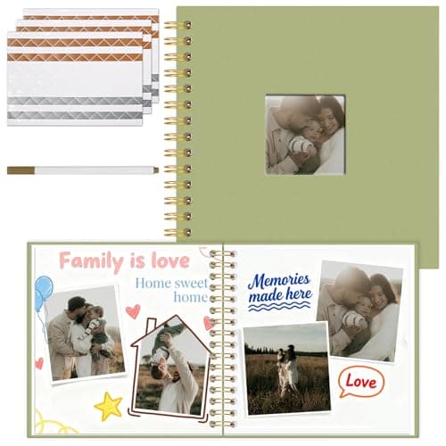 Vienrose 8 x 8 Inch Scrapbook Photo Album, Linen Hardcover Photo Book with 40 White Pages, DIY Memory Book Kit with Accessories for Wedding, Baby Shower, Travel, Christmas (LightGreen, 20 Sheets) - Image 1