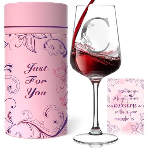 Mothers Day Gifts for Mom, Grandma, Wife - Personalized Monogram A-Z Wine Glass Gifts for Women - Unique Birthday Gift for Her, Sister, Best Friend - Elegant Custom Glass with Gift Box & Card (C) - Image 1