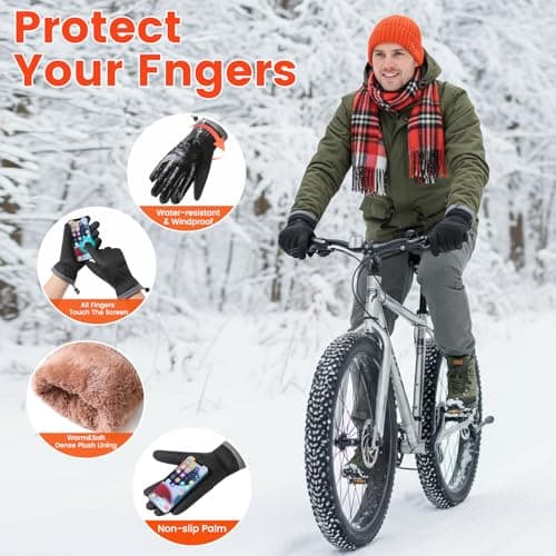 apaepr Winter Waterproof Ski Gloves Men Women, Snow Warm Cycling Cold Weather, Driving Biking Running (Balck, Medium) - Thumbnail 5
