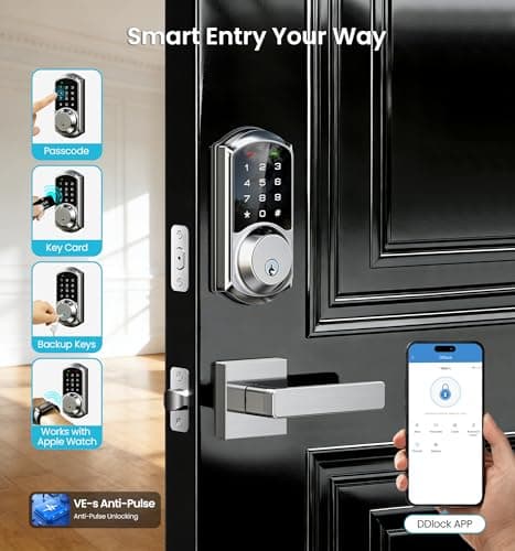 Veise VE06-L Smart Locks with 2 Lever Handle Set, App Control, Keyless Entry Deadbolt for Front Door, Electronic Digital Touchscreen Keypad, Auto Lock, Waterproof, Easy Installation, Satin Nickel - Thumbnail 2