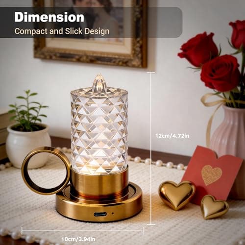 JandCase Flameless Candles, Rechargeable Battery Operated Candles 2 Pack, LED Acrylic Crystal Short Pillar Candles, Dimmable Small Cordless Table Lamp for Valentines Anniversary Wedding Decorations - Thumbnail 5