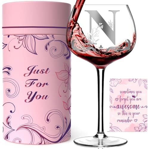 Mothers Day Gifts for Mom, Grandma, Wife - Personalized Initial A-Z Wine Glass Gifs for Women - Unique Birthday Gift for Her, Sister, Best Friend - 16oz Elegant Custom Monogram Glass (Letter N) - Image 1