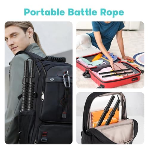 Ropeless Battle Ropes – Weighted Portable Workout Ropes for Home Gym, Cordless Jump/Arm Exerciser with Non-Slip Gloves & Training Poster – HIIT, Low-Impact Cardio & Strength/Muscle Training(2PCS) - Thumbnail 3