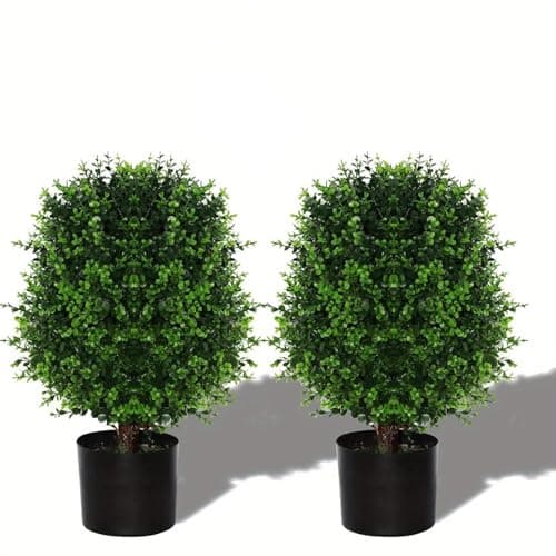 Artificial Cedar Tree Potted Plant - 2pcs Simulated Shrub Plants with Heavy Duty Planter. They are Hand pruned, UV Resistant, Low Maintenance and Suitable for Indoor and Outdoor Decoration (21 in)