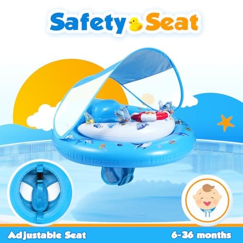 Baby Pool Float with Canopy UPF50+ Sun Protection, Inflatable Kids Pool Floats with Toy Play Console for Baby 6-36 Months, Infant Swimming Float with Adjustable Safety Seat for Boys Girls - Thumbnail 2