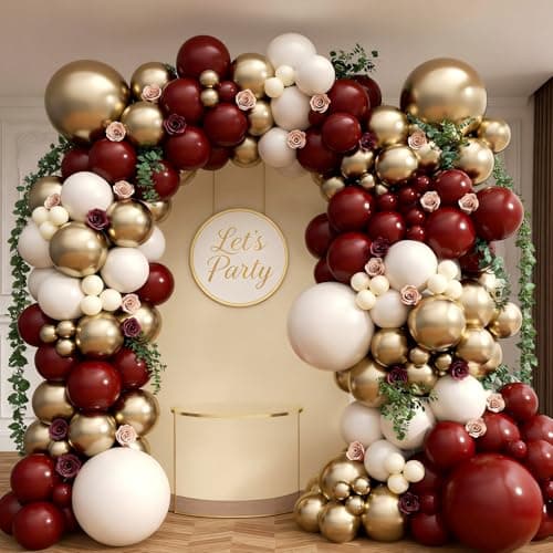 160Pcs Burgundy Balloon Garland Arch Kit with Burgundy Maroon Sand White Metallic Gold Nude Balloons for Bridal Shower Wedding Graduation Birthday Party Decorations - Thumbnail 6