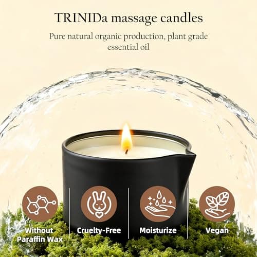 TRINIDa Low Temperature Massage Oil Candle 2.35oz - Soy Wax & Coconut Oil Blend, Moisturizes Skin,Stress Relief, Couples Massage & Home SPA, Romantic Gift Massage Scented Candle (Caramel Whiskey) - Thumbnail 3
