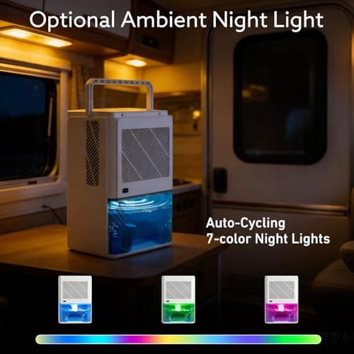 Dehumidifier 58W Compact Quiet Effective Double Cores for Home. 68OZ Water Tank, Sleep Mode, Auto Shut-Off, Delay-Off Timer, Night Light, for Bathroom Bedroom RV Camper Closet or any Small Space - Thumbnail 4