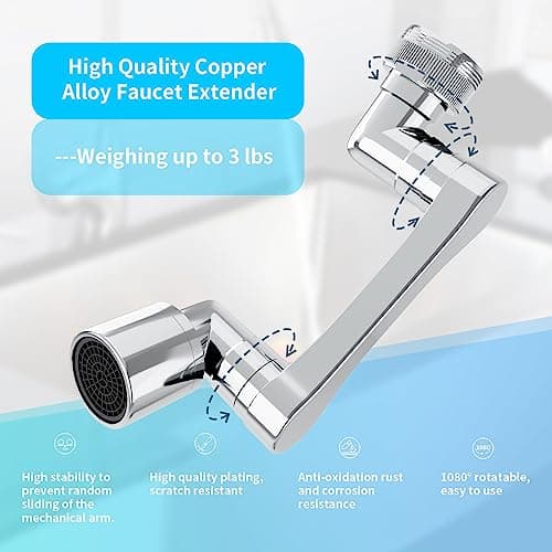 Longing Home 1080° Swivel Faucet Extender, Heavy Duty Rotating Sink Extension, Universal Swivel Multifunctional Robotic Arm, Rotating Splash Filter Extension Faucet Aerator for Kitchen Bathroom-2 Pcs - Thumbnail 4