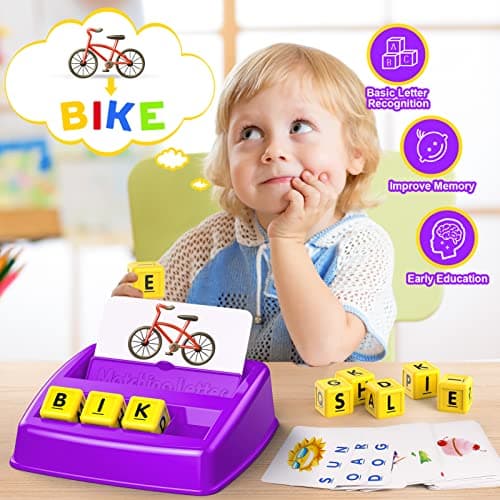 Educational Games for Kids Ages 3-8, Matching Letter Game for Kids Toys for 3-8 Year Olds Boys Girls Birthday Gifts for 3-8 Year Olds Girls Boys Preschool Kindergarten Educational Spelling Toys Purple - Thumbnail 5
