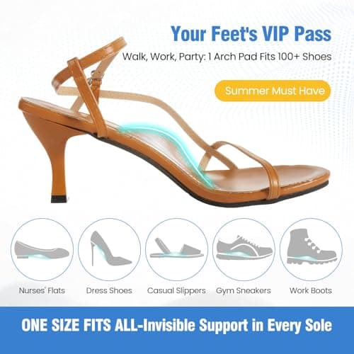 Plantar Fasciitis Relief Arch Support Insert Soft Gel Arch Pad Adhesive Orthotic Shoe Insole for Flat Feet & High Arch Support Cushions for Flats Sandals Trim to Fit - 2 Pairs - Thumbnail 6