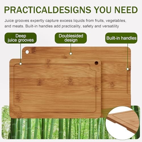 Bamboo Cutting Boards for Kitchen, Wood Cutting Board Set with Juice Grooves & Built-in Handles, Easy Storage & Clean Chopping Board for Meat, Vegetables, Fruit(4 Pcs) - Thumbnail 5