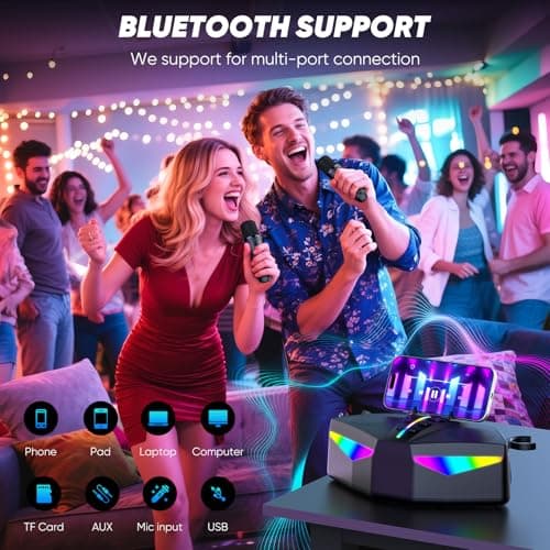RayangSound Karaoke Machine, Real 35W Portable Speaker,8H Long Time, 2 Rechargeable Wireless Microphones,LED,Karaoke Machine for Adults & Kids,BT/FM/USB/TF/AUX,for Home Party/Outdoors(CHJ161-Black) - Thumbnail 2