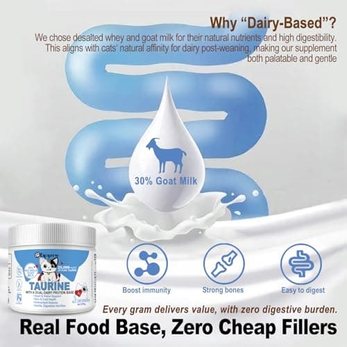 Dapoprren Taurine for Cats with 30% Whole Goat Milk, 0% Maltodextrin Iron-Free Cat Taurine Supplement for Cardiac & Vision Support, Hydrolyzed Protein Amino Acid Powder for Picky Felines - 200g - Thumbnail 4