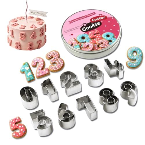 SurgeHai 1.7-Inch Number Cookie Cutters, Stainless Steel Cake Decorating Small Number Cutters with Cut-Outs (10PCS/ Set)
