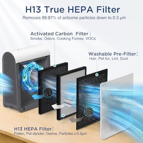 Air Purifiers for Home Large Room Up to 2590 ft² with PM 2.5 Display Air Quality Sensor, DBFIT H13 HEPA Air Purifier with Washable Filter, Auto Mode, Air Cleaner for Smoke Dust Pollen Pets Hair Odo - Thumbnail 6