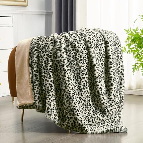 JONIYEAR Soft White Snow Leopard Faux Rabbit Fur Blanket Twin Size 60" x 70",Oversized Luxe Cozy Fluffy Cheetah Blankets for Sofa,Reversible Fuzzy Warm Animal Printed Blanket for Women Winter,Washable - Image 1