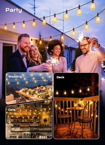 Brightown Outdoor String Lights Patio Lights, 100FT ST38 Shatterproof Dimmable Waterproof Connectable LED Christmas Lights, Hanging Outside Light for Backyard, Porch, Deck, Balcony, Garden, Home Decor - Thumbnail 6