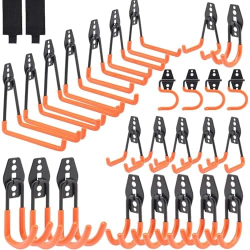 Dorisy 26 Pack Heavy Duty Garage Hooks with 2 Extension Straps, Triple Welded Wall Mount Utility Hangers, 100 Lbs Capacity Utility Hook Tool Organizer for Garage Makeover, Garden, Shed, Hose - Image 1