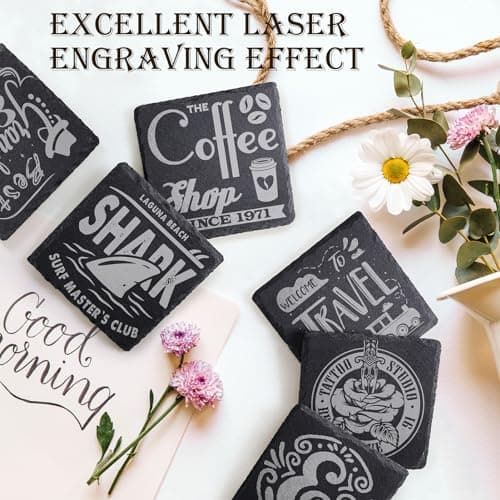 72 Pieces Slate Drink Coasters, GOH DODD 4 Inch Black Coasters Stone Coaster Set, Laser Engraving Blanks with Anti-Scratch Bottom for Home Office Bar Outdoor Housewarming Gifts Wedding Party, Square - Thumbnail 4