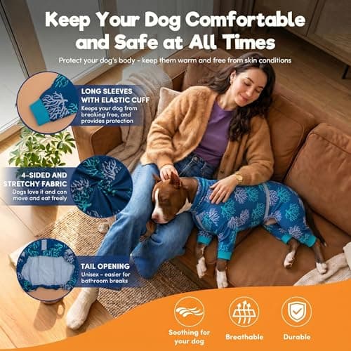 LovinPet Boxer Dogs Onesie Pajamas - UV Protection&Wound Care, Anxiety Relief, Lightweight Stretchy Fabric, Reflective Stripe, Coral Tree Print, Post Surgery Clothes, Pet PJ's /3XL - Thumbnail 5