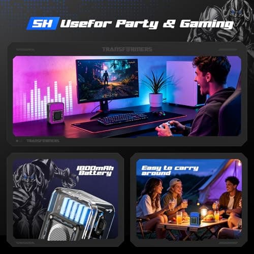 Transformers Portable IPX5 Waterproof Bluetooth Speakers, 6 RGB Light Modes Small Computer Speakers - Desktop & Outdoor with 5W Sound, Bluetooth 5.4, TWS Pairing, Valentines Birthday Gifts - Black - Thumbnail 6
