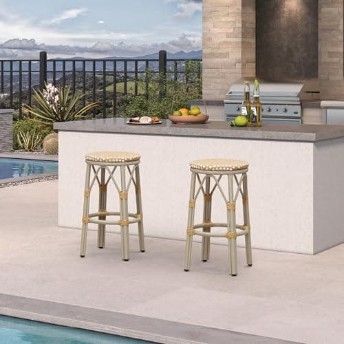 PURPLE LEAF Outdoor Counter Stool Champagne Finish 2-Pack Bar Stools