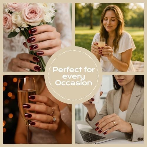Burgundy Press On Nails Square - Cat Eye Fake Gel Nails, Glossy Sparkle Long-Lasting Chip-Free for Date Night or Fall Nails, 24 Pcs in 12 Sizes with Glue, Adhesive Tabs, File, Prep Pad, Manicure Stick - Thumbnail 6