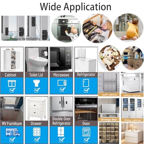 Bstsilver Fingerprint Refrigerator Lock Child Safety No Drill, Smart Biometric Latch for Cabinet Freezer Drawer Window, RV Fridge Lock Babyproofing 20 User for Kids Toddler Adult Cat Dog, with USB Key - Thumbnail 3