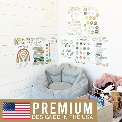 Hadley Designs 8 Calming Corner Posters for Classroom Must Haves -Calm Down Corner Supplies with Emotions Chart,School Counselor Mental Health Poster, Feelings Chart For Kids, Greenery Classroom Decor - Thumbnail 5