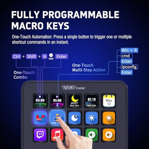VSDINSIDE Macro Keypad, Stream Controller Deck Gaming Streaming Shortcut Keyboard, 18 Programmable Keys Customizable Visual AI Pad USB Soundboard for OBS, YouTube, Desk Office Setup, Laptop, PC, Mac - Thumbnail 2