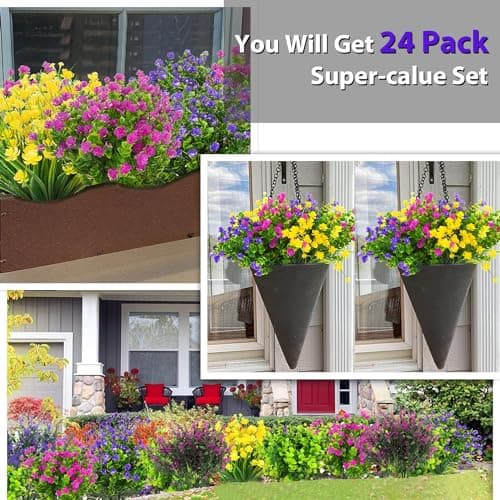 trytuny Artificial Flowers for Outdoor,20 PCS Artificial Greenery Fake Shrubs Flowers,UV Resistant Fake Flowers No Fade Faux Plastic Plants for Outdoor Planters for Home Garden Outside Porch Decor - Thumbnail 3