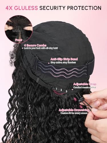 shangyinfa 24 Inch Water Wave Half Wig | Human Hair Glueless Design with Invisible Drawstring | Pre-Blended 4C Edges | 3B/3C Curl Pattern | 180 Density | Flip Over Style for Summer - Thumbnail 4