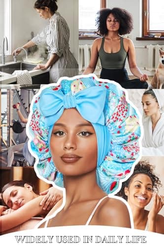 Vettres Hair Bonnet for Sleeping Satin Lined Sleep Cap Double Layer Silk Head Wrap for Curly Natural Hair Strawberries Blue Plaid - Thumbnail 6
