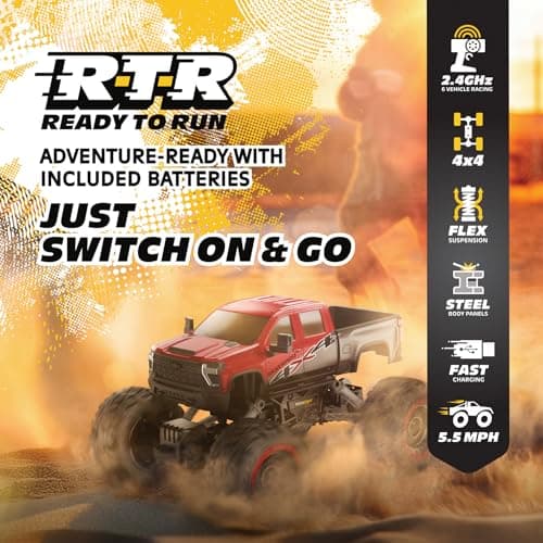 Motor Dayz RC 4WD Heavy Metal Chevrolet Silverado Truck – 1:14 Scale Remote Control Car, Stamped Metal Body, 2.4GHz Full-Function Radio Control, USB Rechargeable, Ready to Run, Red - Thumbnail 4