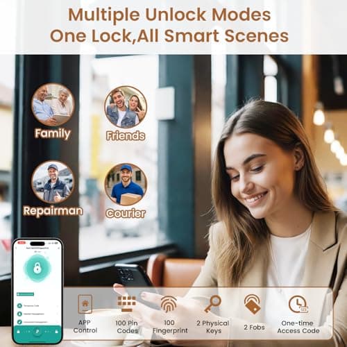 Keyless Entry Door Lock with 2 Knobs, Biquole Fingerprint Keypad Deadbolt, Smart Deadbolt for Front Door Lock Set, Auto Lock, One-time Codes, Easy to Install, App Control - Thumbnail 6