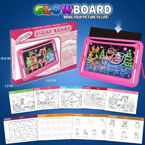 Magic LED Drawing Board for Kids, Toys for Girls Glow in the Dark, Light Up Tracing Pad with 9 Dual-Sided Card, 6 Marker, Doodle Writing Tablet Toddler Learning Toy, Art & Craft Kit Xmas Birthday Gift - Thumbnail 5