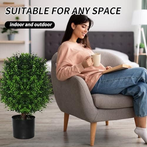 Artificial Cedar Tree Potted Plant - 2pcs Simulated Shrub Plants with Heavy Duty Planter. They are Hand pruned, UV Resistant, Low Maintenance and Suitable for Indoor and Outdoor Decoration (21 in) - Thumbnail 2