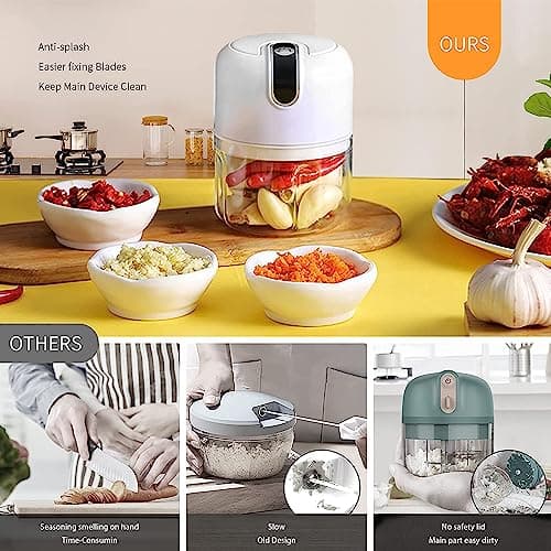 250ML Electric Garlic Chopper, Mini Portable Veggie Choppers, Garlic Grinder Masher Onion Chopper, Blender to Vegetable, Wireless Food Processor for Ginger, Chili, Fruit, Meat, etc - Thumbnail 4
