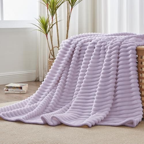 BEDELITE Twin Blanket for Couch & Bed, 300GSM Soft & Warm Fleece Blanket, Decorative and Giftable Striped Lavender Fog Blankets for Women, Men, 60"x80" - Image 1