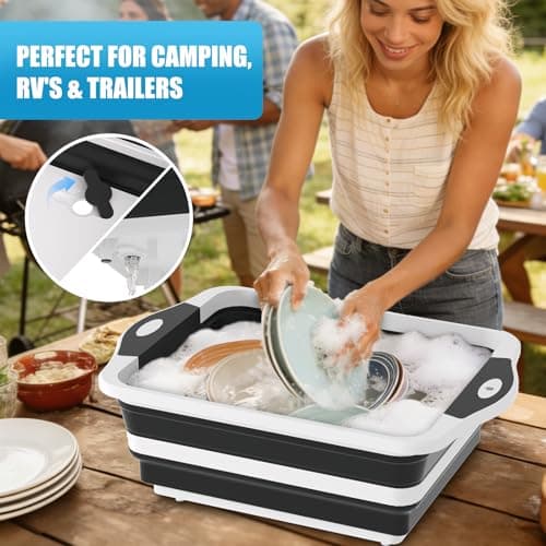 HI NINGER BBQ Prep Tub with Lid, Collapsible Camping Sink with Colander, Cutting Board & Knife Set for Grilling, Smoking & Outdoor Cooking, Collapsible Wash Basin for RV Camping Essentials - Thumbnail 6
