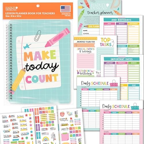 Hadley Designs Teacher Planner 2026-2027 – Undated Teacher Planners, Homeschool Lesson Planner Book For Teachers Must Haves, Lesson Plan Book For Teachers Classroom Supplies & Appreciation Gifts