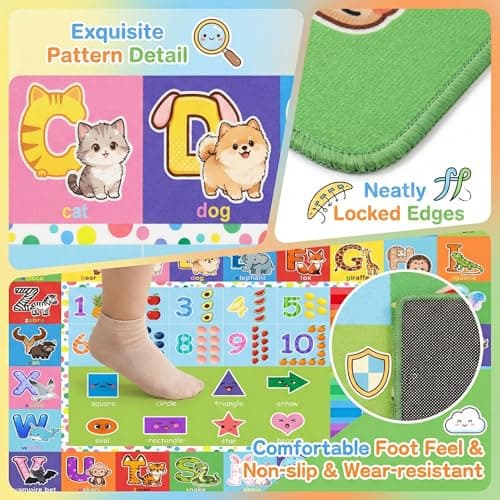 Wiero ABC Alphabet Rug for Kids Bedroom - 2.5x4 Feet Educational Numbers & Animals Play Mat for Toddler Nursery, Learning Carpet for Boys and Girls Early Education - Thumbnail 5